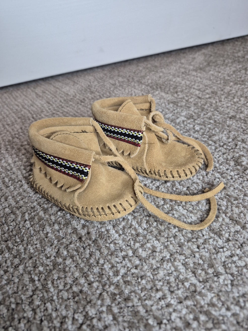 Minnetonka Tan Suede Fringe Moccasins for Kids
